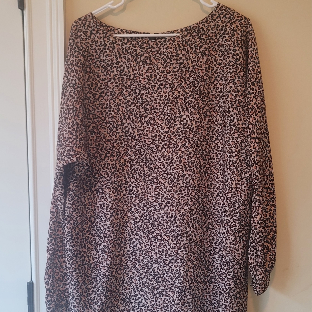NWOT Ann Taylor Loft Pink Black Cheetah Print Long Sleeve Dress